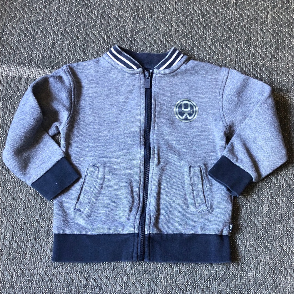 Boys' Gray & Navy Zip-Up Bomber sweater